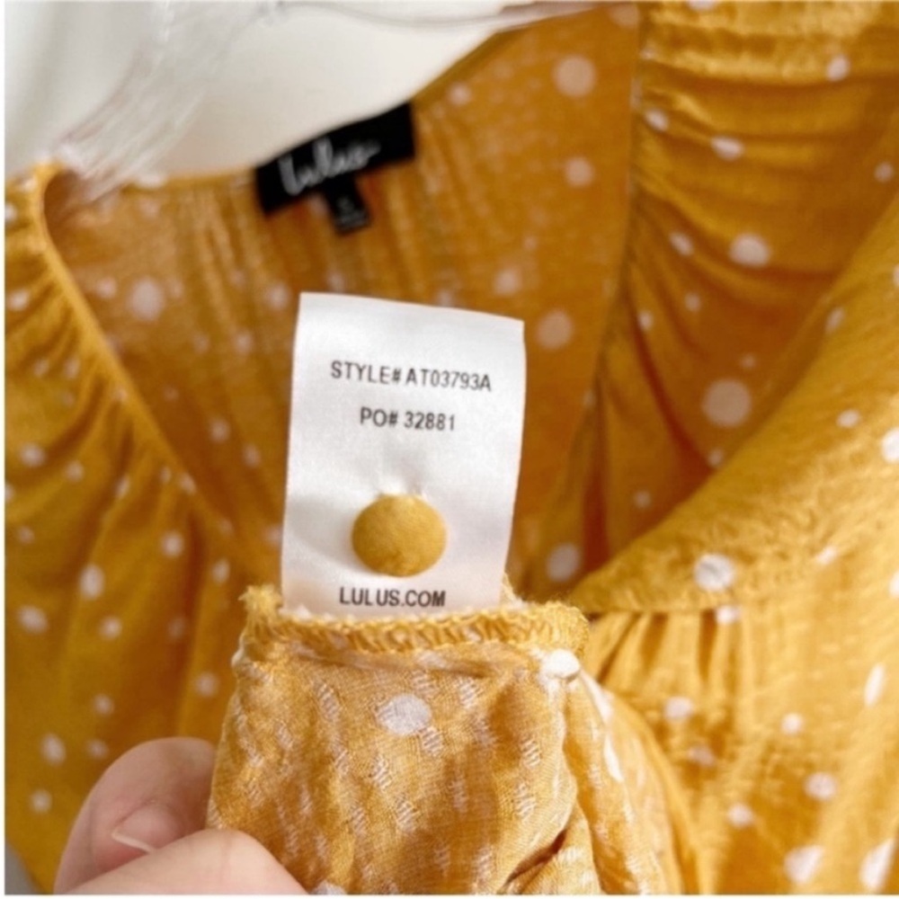 Lulu's West End Long Sleeve Top yellow mustard polka dots ruffled cropped - Picture 9 of 10